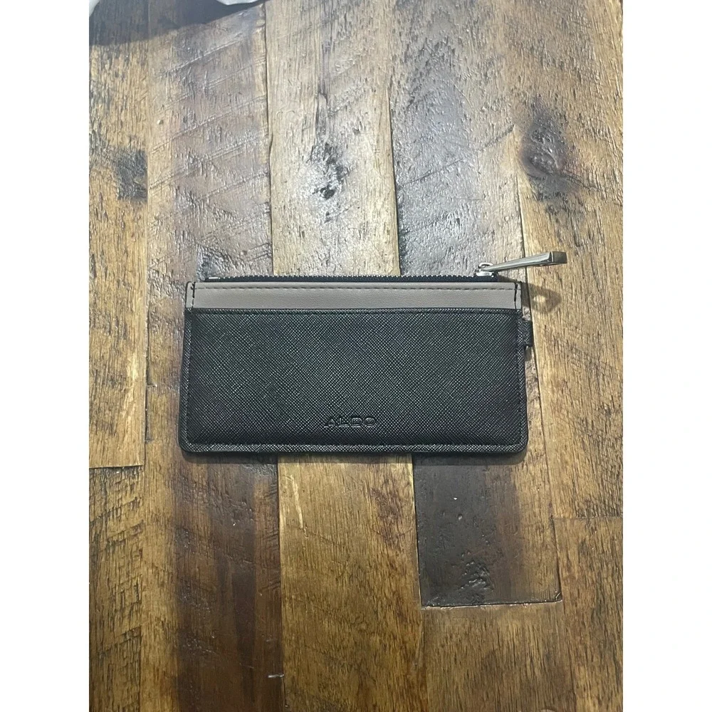 Aldo Slim Card Holder Wallet Black Grey Silver Colorblock Zip Coin Pouch Unisex
